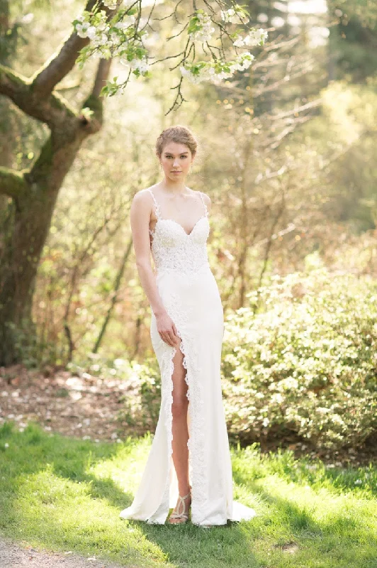 Wedding dress jewel tones rich style great--Lace Sheath Wedding Dress With Slit (#Eilliva) Wedding dress jewel tones rich style great--Lace Sheath Wedding Dress With Slit (#Eilliva)