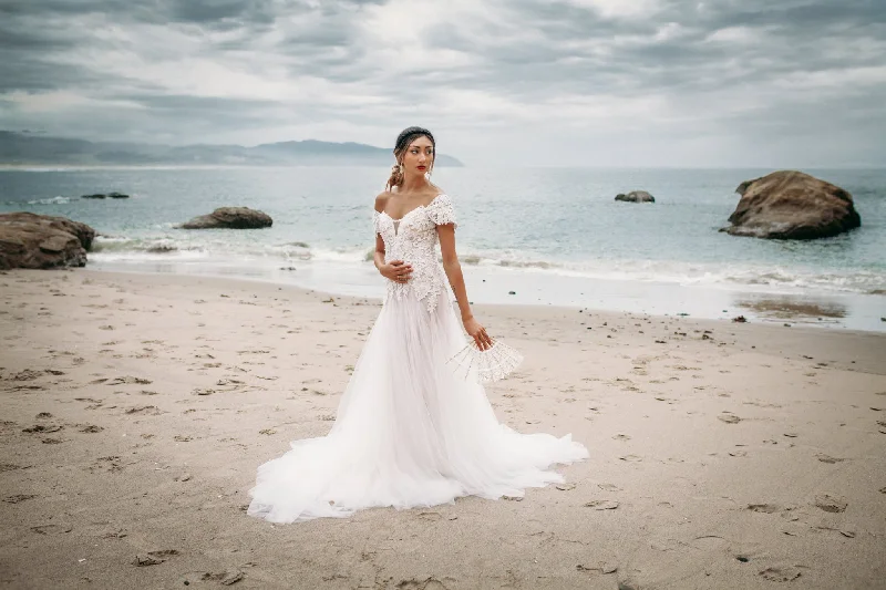 Dress for wedding gorgeous style wow--Lace Tulle Gown With Removable Off Shoulder (#PB192) Dress for wedding gorgeous style wow--Lace Tulle Gown With Removable Off Shoulder (#PB192)