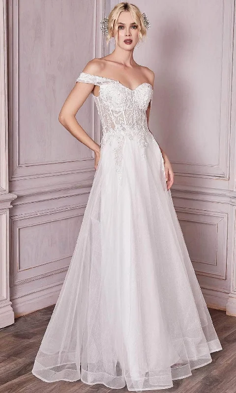 Wedding dress with ruffles details feminine--Ladivine Bridal CD961W - Lace Off Shoulder Wedding Gown