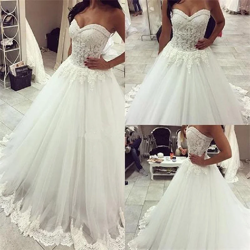 Dress for wedding daytime event casual look--Long A-line Sweetheart Lace Top Tulle Bridal Gown, Wedding Party Dresses, WD0021 Dress for wedding daytime event casual look--Long A-line Sweetheart Lace Top Tulle Bridal Gown, Wedding Party Dresses, WD0021
