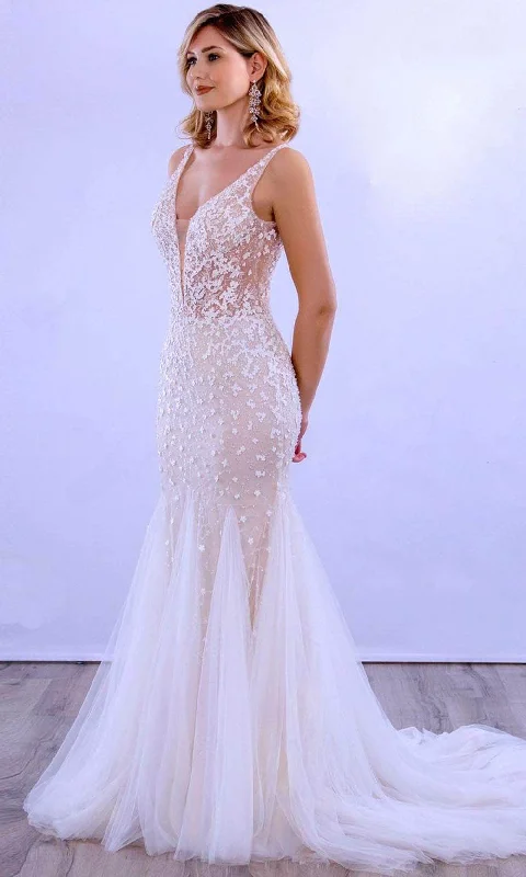 Wedding dress with leather jacket edgy look--MNM Couture 10091 Wedding Dress