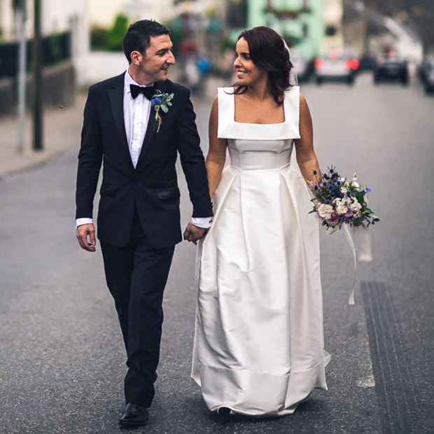 Dress for wedding under $500 discount code--Newest Unique Square Neck Sleeveless A-line Simple Satin Cheap Wedding Dress, AB1107