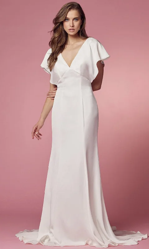 Wedding dress with a square neckline cute--Nox Anabel Bridal - JE912 V-Neck Scoop Back A-Line Gown Wedding dress with a square neckline cute--Nox Anabel Bridal - JE912 V-Neck Scoop Back A-Line Gown