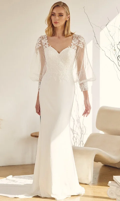 Wedding dress suits your personality fun--Nox Anabel Bridal - JE919 Illusion Lace Bodice Sheath Gown