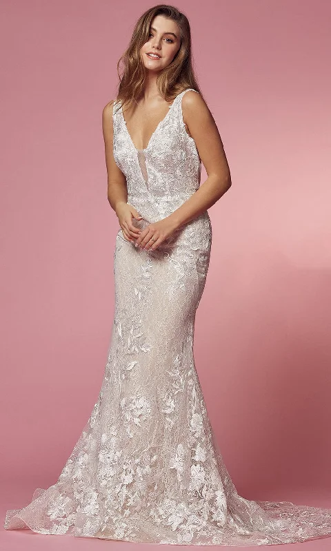 Wedding dress like Meghan Markle's style icon--Nox Anabel Bridal - JW908 Floral Lace V-Back Sheath Gown Wedding dress like Meghan Markle's style icon--Nox Anabel Bridal - JW908 Floral Lace V-Back Sheath Gown