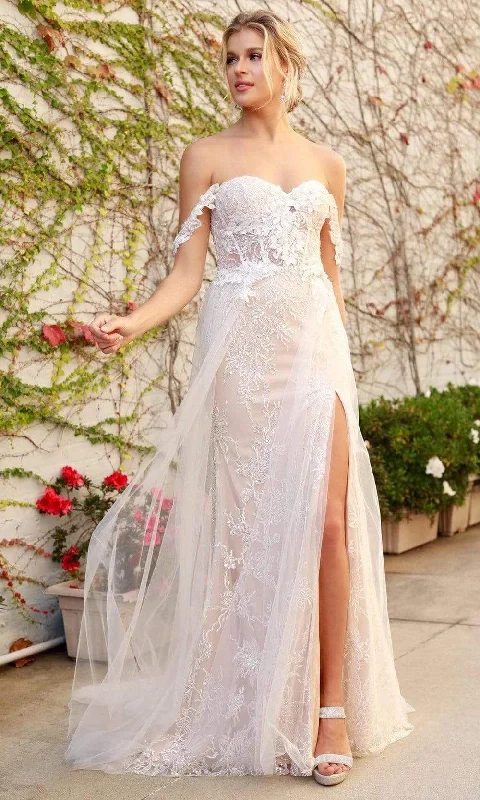 Dress for wedding joyous occasion happy--Nox Anabel E441 - Draped Sleeve Overskirt Bridal Gown Dress for wedding joyous occasion happy--Nox Anabel E441 - Draped Sleeve Overskirt Bridal Gown