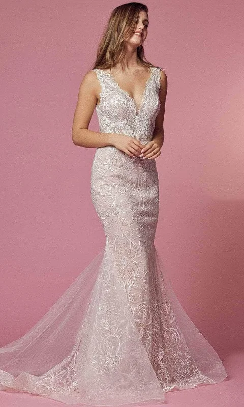 Wedding dress Hollywood party themes style--Nox Anabel - JW909 V-Neck Embroidered Wedding Dress Wedding dress Hollywood party themes style--Nox Anabel - JW909 V-Neck Embroidered Wedding Dress