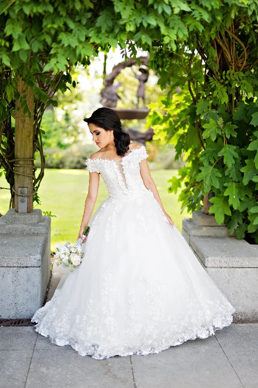Wedding dress: mix and match ideas now--Off Shoulder Lace Ball Gown with 3D Flowers (#Wora)