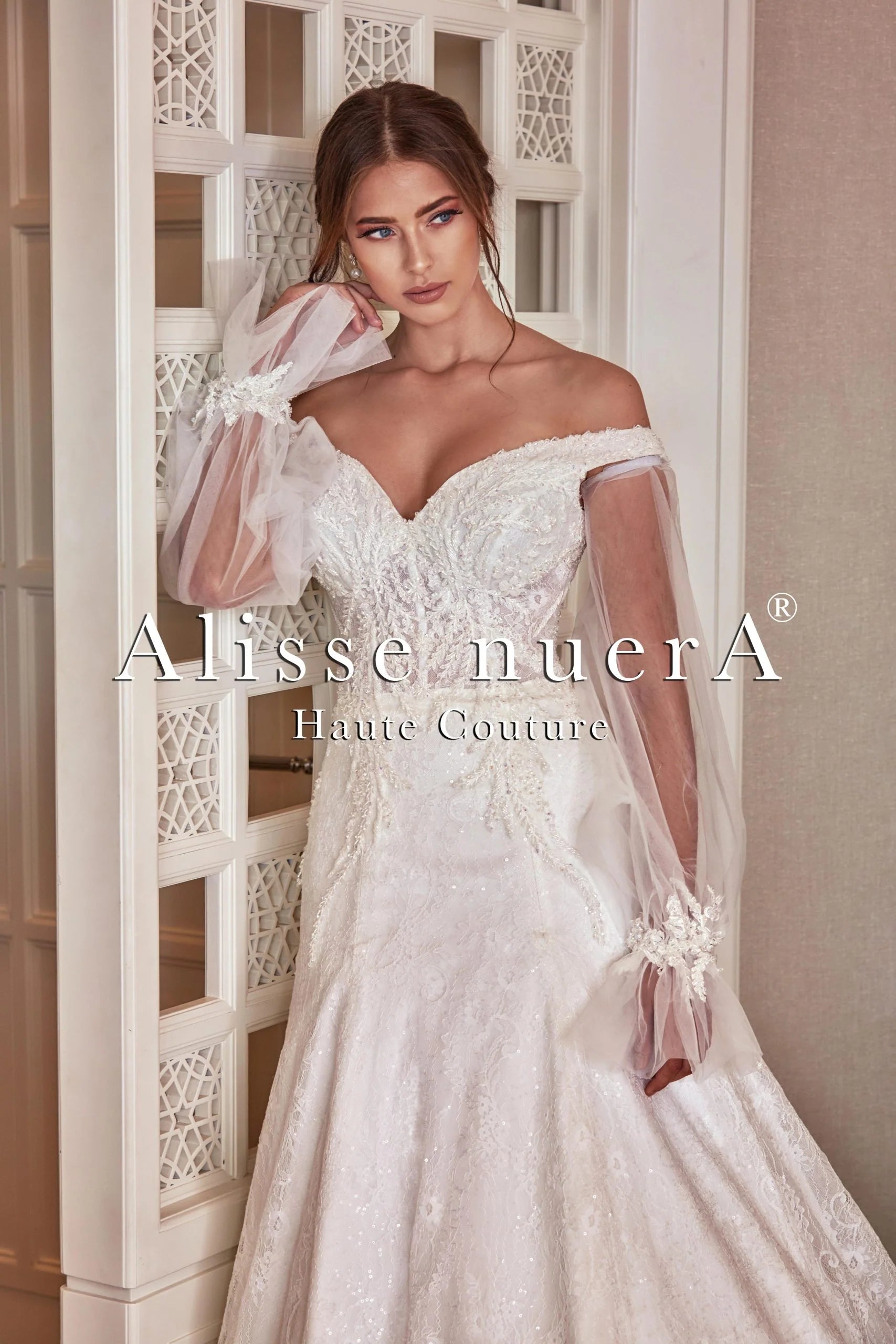 Dress for wedding elegant style timeless era--Off Shoulder Sweetheart Tulle Sleeve A Line Bridal Dress