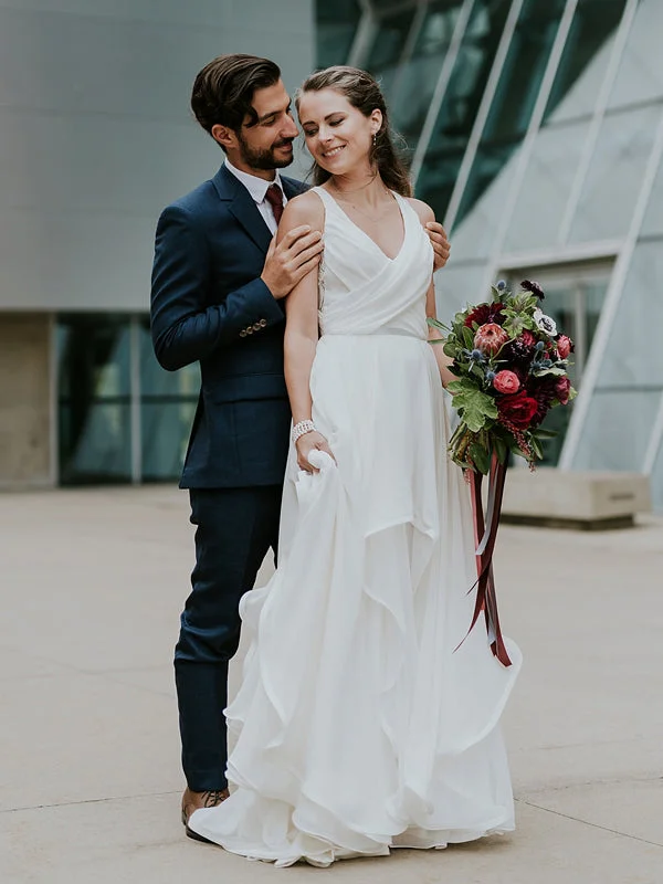 Dress for wedding themed event costume fun--Off White Chiffon Open Back Sleeveless A-line Beach Wedding Dresses, AB1569