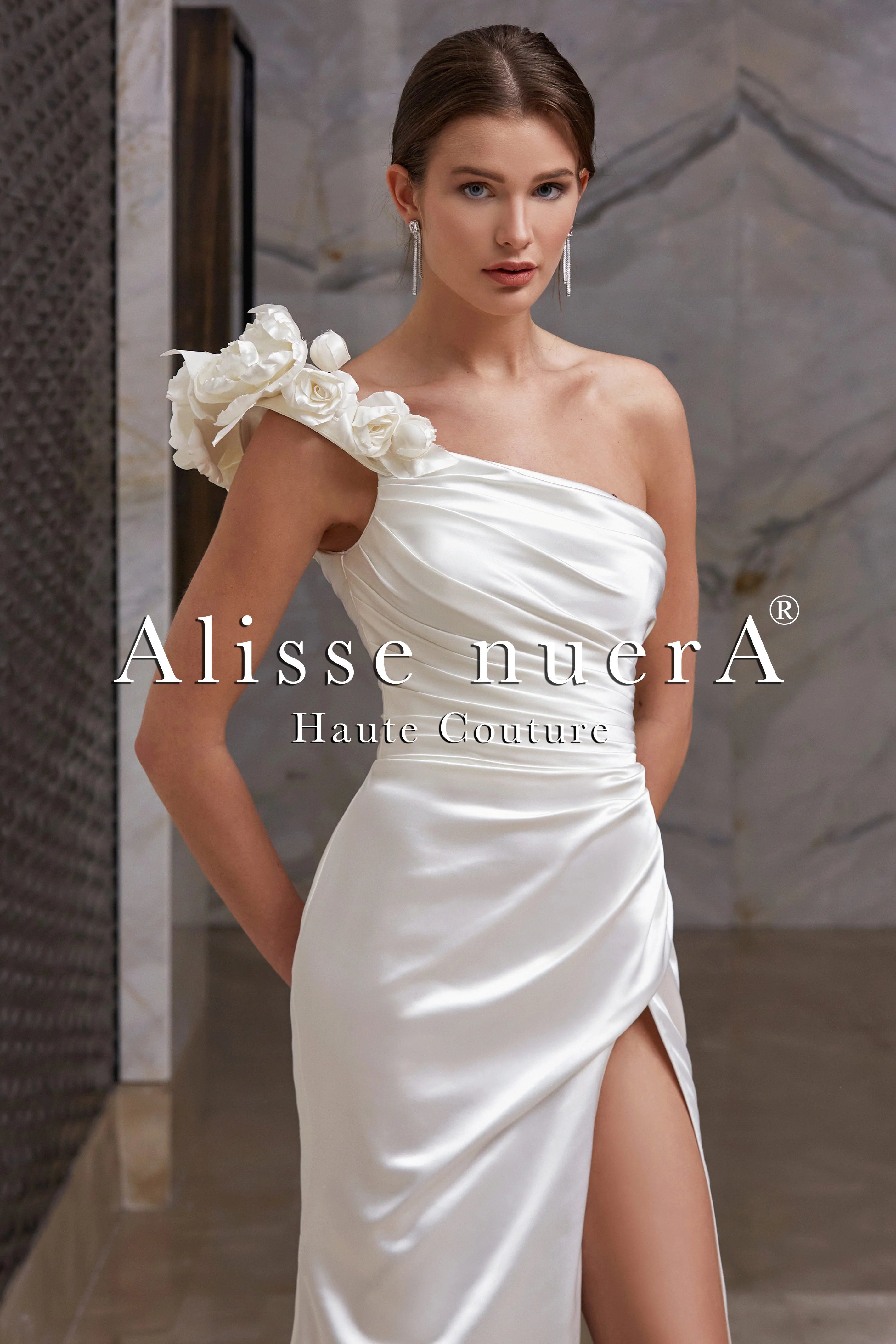 Wedding dress supports cause you want help--One Shoulder Satin Leg Slit Draped Pencil Wedding Dress Wedding dress supports cause you want help--One Shoulder Satin Leg Slit Draped Pencil Wedding Dress