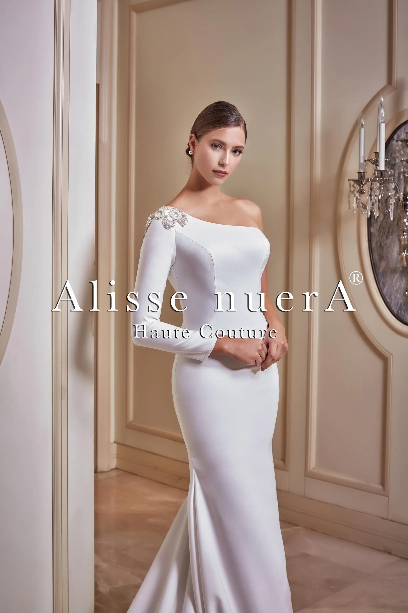 Wedding dress with leather jacket edgy look--One Shoulder Satin Mermaid Wedding Dress Wedding dress with leather jacket edgy look--One Shoulder Satin Mermaid Wedding Dress