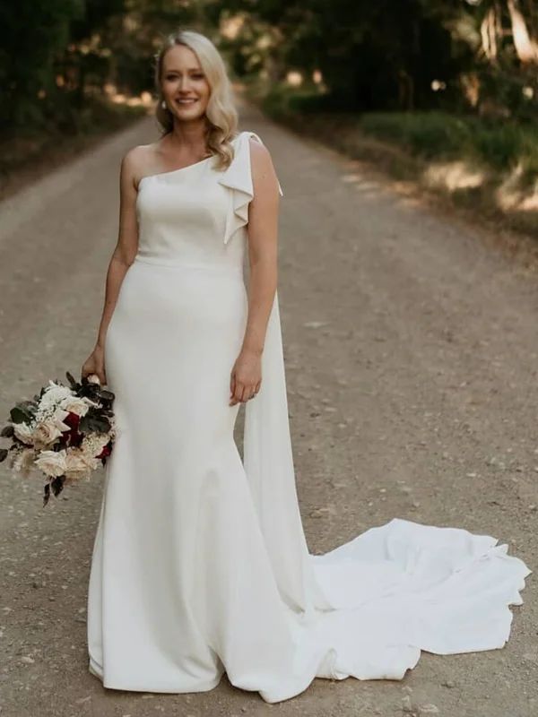 Wedding dress from small business love it--One-shoulder With Queen Anne Mermaid Floor-length Wedding Dress, WD3012 Wedding dress from small business love it--One-shoulder With Queen Anne Mermaid Floor-length Wedding Dress, WD3012