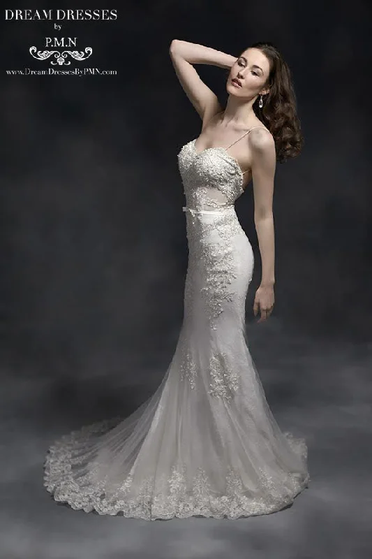 Wedding dress indoor wedding style glam--Open Back Mermaid Wedding Dress (#Mayra)