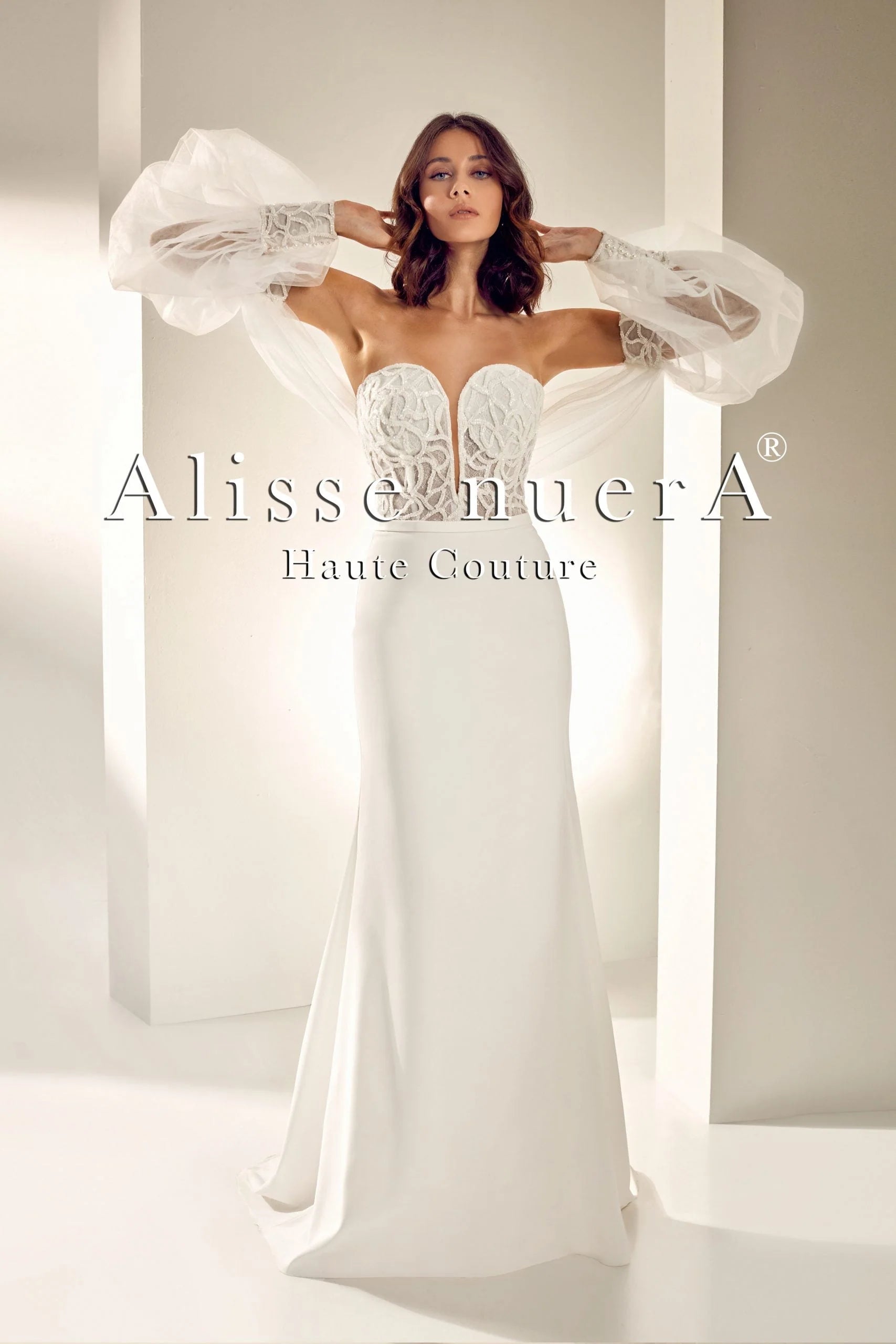 Dress for wedding casual vibe relaxed theme--Open Shoulder Sweetheart Neckline Sheath Bridal Dress with Lantern Sleeve Bridal Shrug