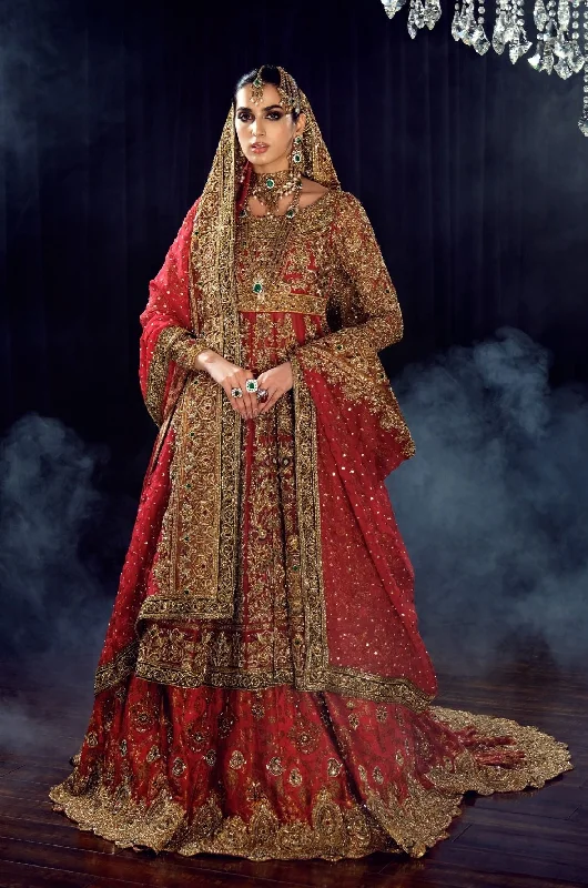 Wedding dress with a midi length retro chic--Pakistani Bridal Dress in Red Lehenga and Frock Style Wedding dress with a midi length retro chic--Pakistani Bridal Dress in Red Lehenga and Frock Style