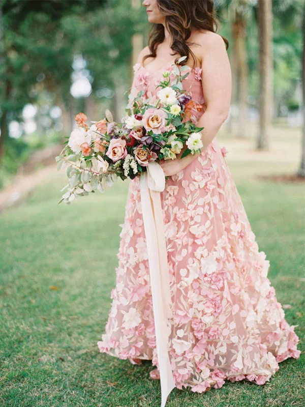 Dress for wedding joyous occasion happy--Pink 3D-Lace Sweetheart Strapless A-line Country Wedding Dresses, AB1550 Dress for wedding joyous occasion happy--Pink 3D-Lace Sweetheart Strapless A-line Country Wedding Dresses, AB1550