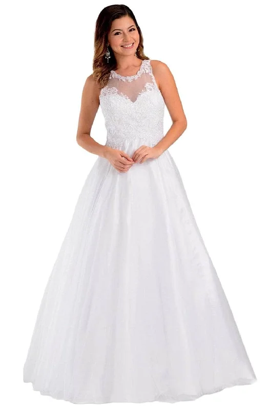 Dress for wedding petite women fit styles--Poly USA - 7490 Halter Neck Sleeveless Gown