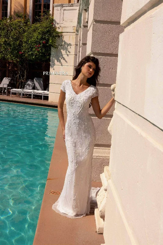 Wedding dress geometric patterns modern now--Primavera Bridal 11121 - Embroidered Short Sleeve Dress Wedding dress geometric patterns modern now--Primavera Bridal 11121 - Embroidered Short Sleeve Dress