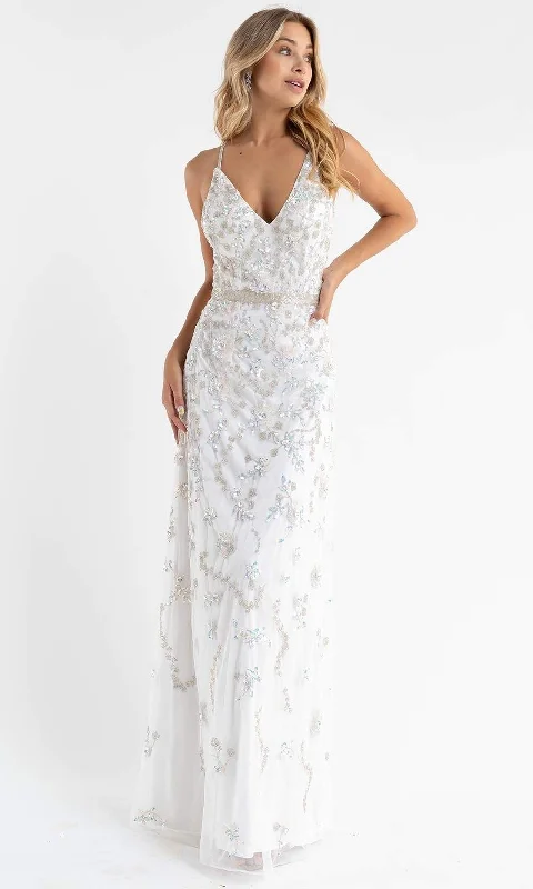 Wedding dress for a birthday bash now fun--Primavera Couture 3772 - Floral Beaded Spaghetti Strap Dress
