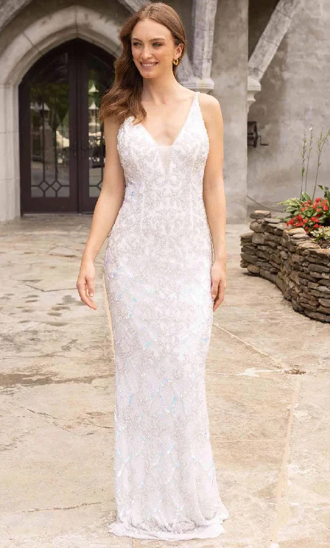 Wedding dress with faux fur cardigan warm--Primavera Couture 3903 - Beaded Dress