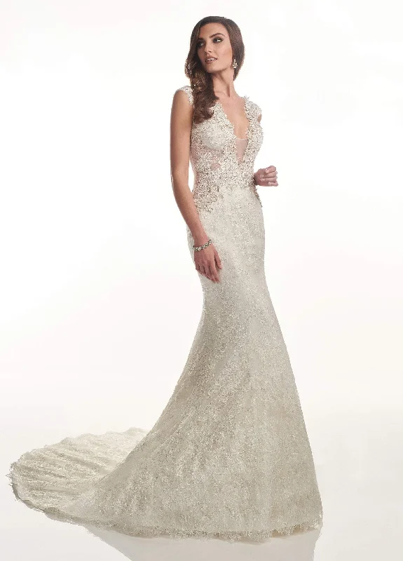 Wedding dress in blush pink romantic theme--Rachel Allan M735 - Cap Sleeve Applique Lace Bridal Dress Wedding dress in blush pink romantic theme--Rachel Allan M735 - Cap Sleeve Applique Lace Bridal Dress