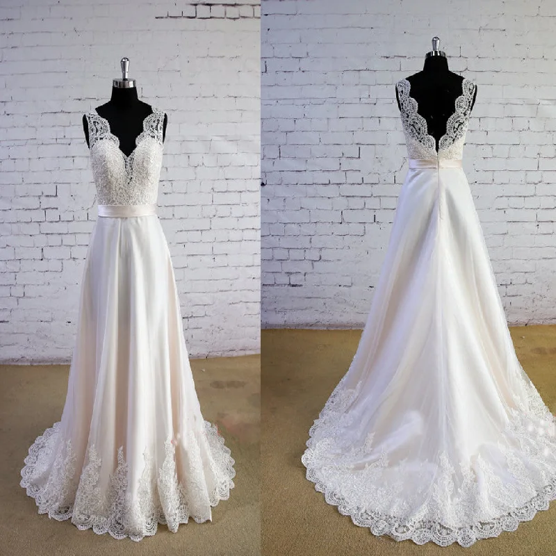 Wedding dress for a bachelorette party fun--Special Wheat Color Wedding Dress V-Neck Wedding Dress V-Back Lace A-line Bridal Gown Wedding Dresses, WD0023 Wedding dress for a bachelorette party fun--Special Wheat Color Wedding Dress V-Neck Wedding Dress V-Back Lace A-line Bridal Gown Wedding Dresses, WD0023