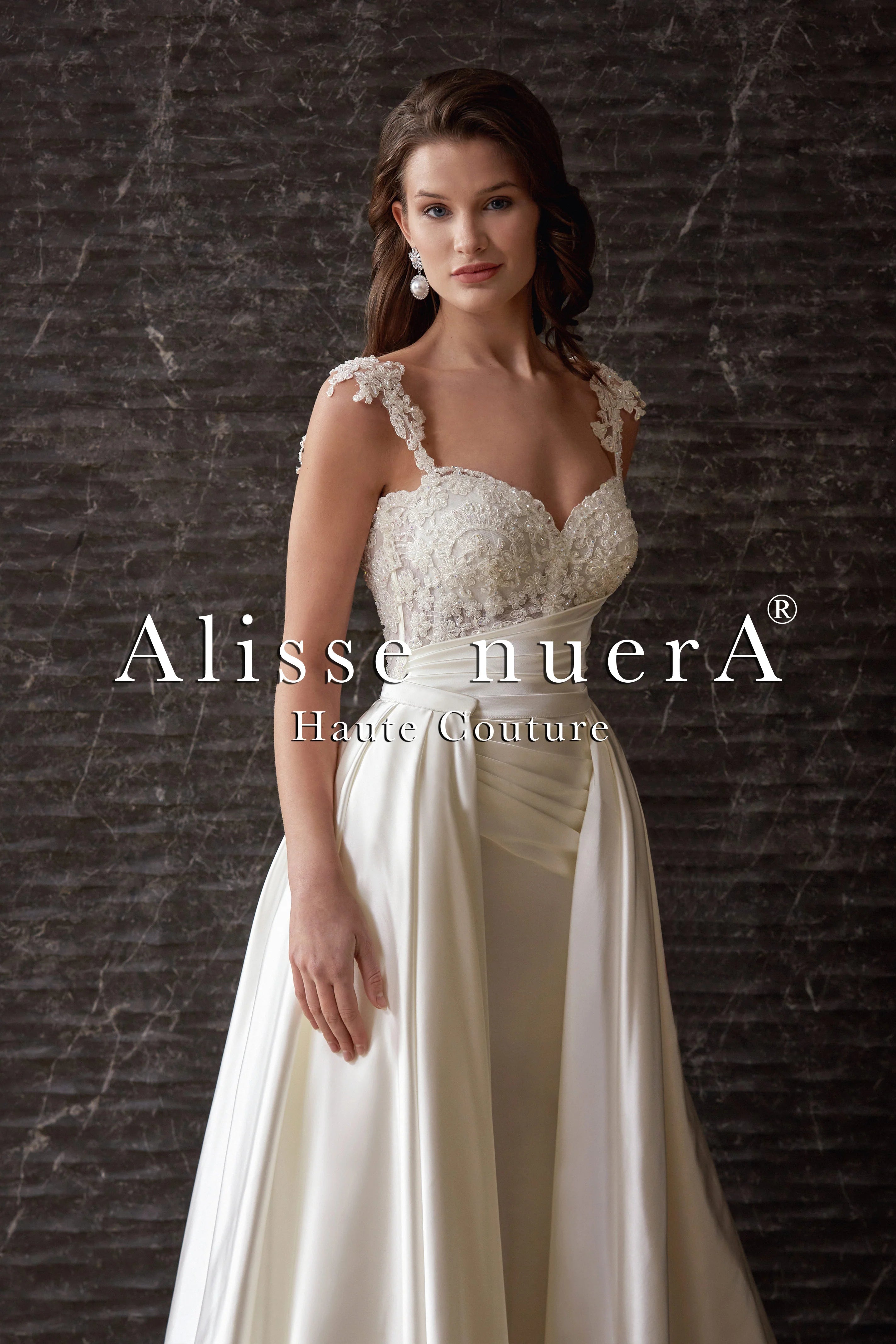 Wedding dress earth tones natural look great--Satin Draped & Applique Lace Wedding Dress Detachable Long Train Wedding dress earth tones natural look great--Satin Draped & Applique Lace Wedding Dress Detachable Long Train
