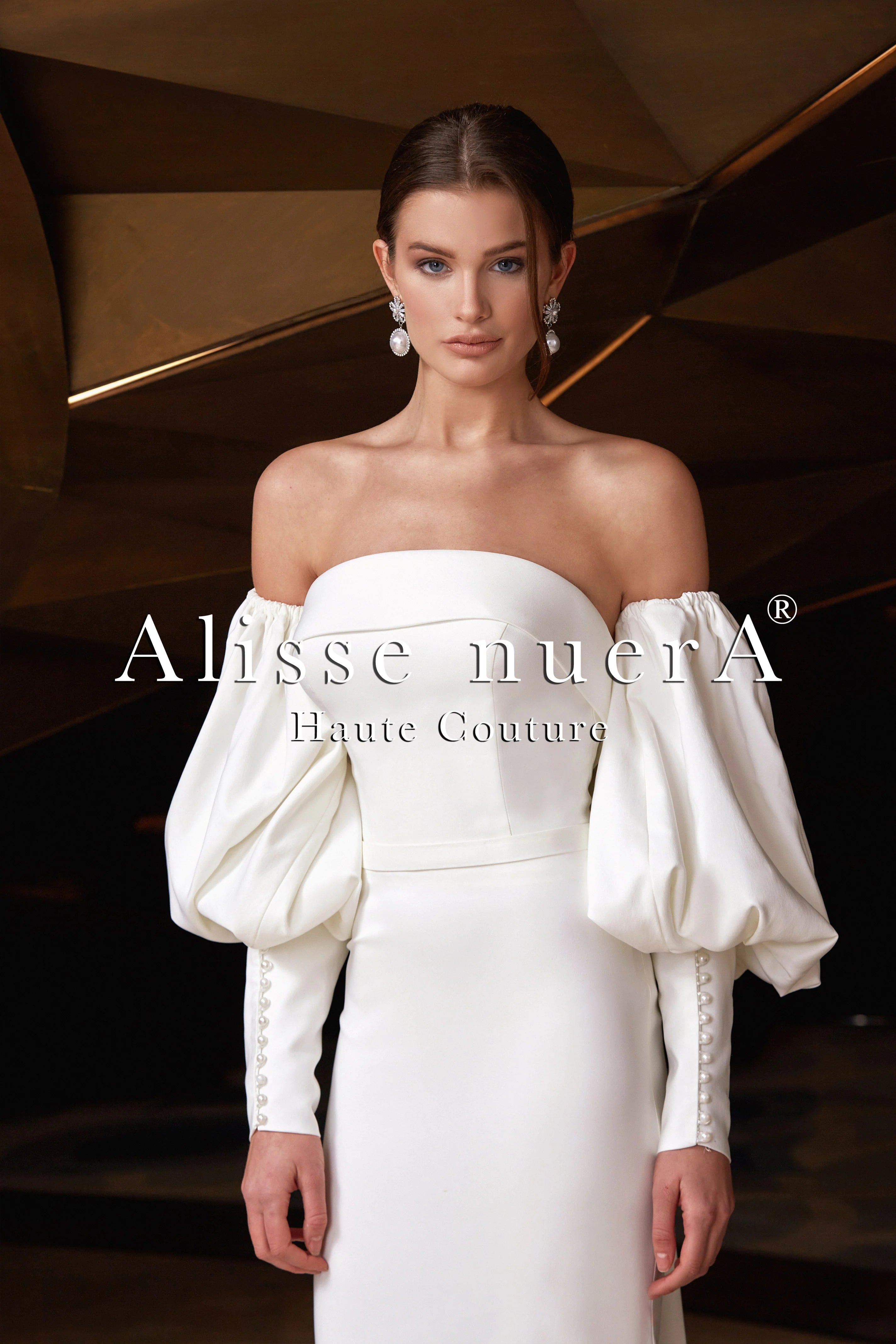 Wedding dress that's comfortable great--Satin Watteau Wedding Dress with Removable Bishop Sleeve