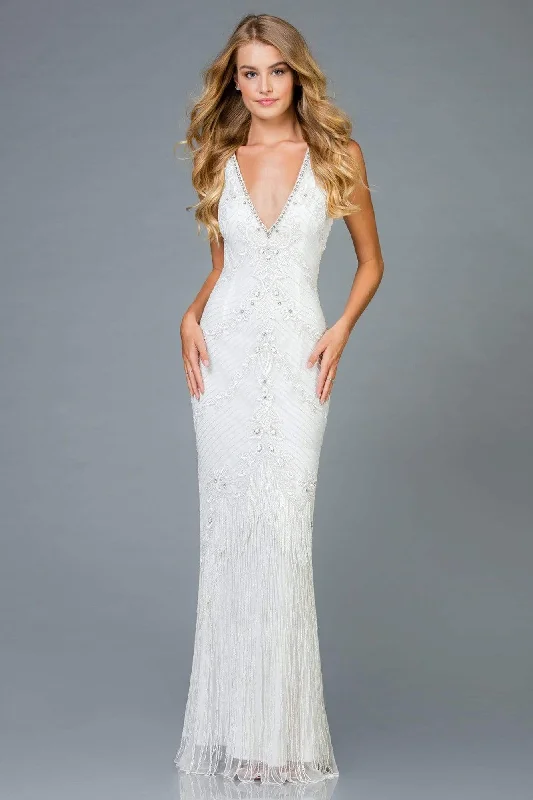 Wedding dress that is comfortable for dancing--Scala - 48951 V-Neck Beaded Fringed Evening Dress Wedding dress that is comfortable for dancing--Scala - 48951 V-Neck Beaded Fringed Evening Dress