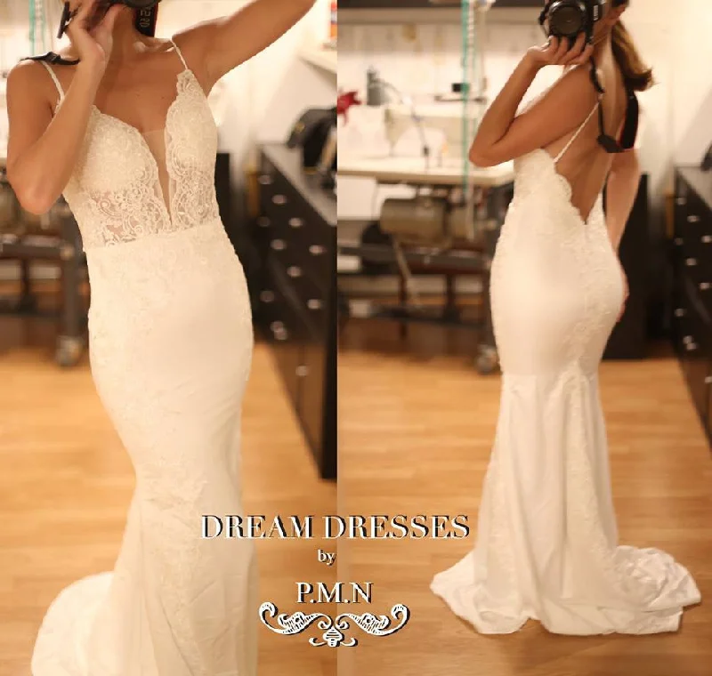 Wedding dress casual gathering lovely--Sexy Low Back Wedding Dress (#SS16301)