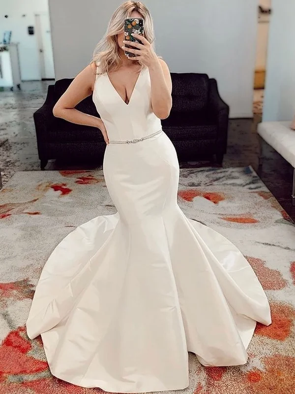 Wedding dress eco-friendly sustainable now--Sexy Sleeveless V-neck Mermaid Long Wedding Dress, WD3027 Wedding dress eco-friendly sustainable now--Sexy Sleeveless V-neck Mermaid Long Wedding Dress, WD3027