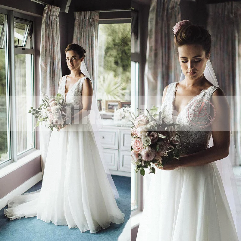 Wedding dress designer style chic best--Simple Country Wedding Ivory Lace Top Tulle Sleeveless A-line Wedding Dresses, AB1130 Wedding dress designer style chic best--Simple Country Wedding Ivory Lace Top Tulle Sleeveless A-line Wedding Dresses, AB1130