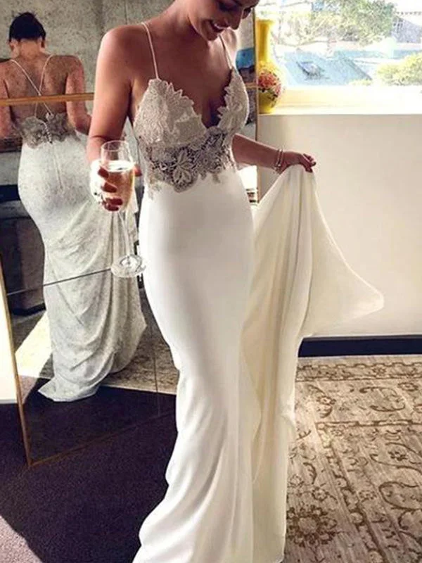 Dress for wedding sophisticated style chic--Sexy Spaghetti Strap Ivory V-neck Lace Top Mermaid Summer Beach Wedding Dresses , AB1532 Dress for wedding sophisticated style chic--Sexy Spaghetti Strap Ivory V-neck Lace Top Mermaid Summer Beach Wedding Dresses , AB1532