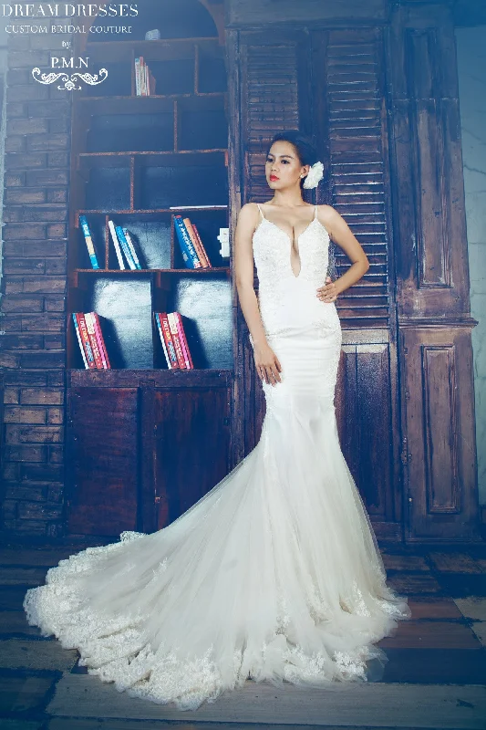 Wedding dress indoor wedding style glam--Spaghetti Strap Mermaid Wedding Dress With Sexy Back (Style # Katherine PB088)