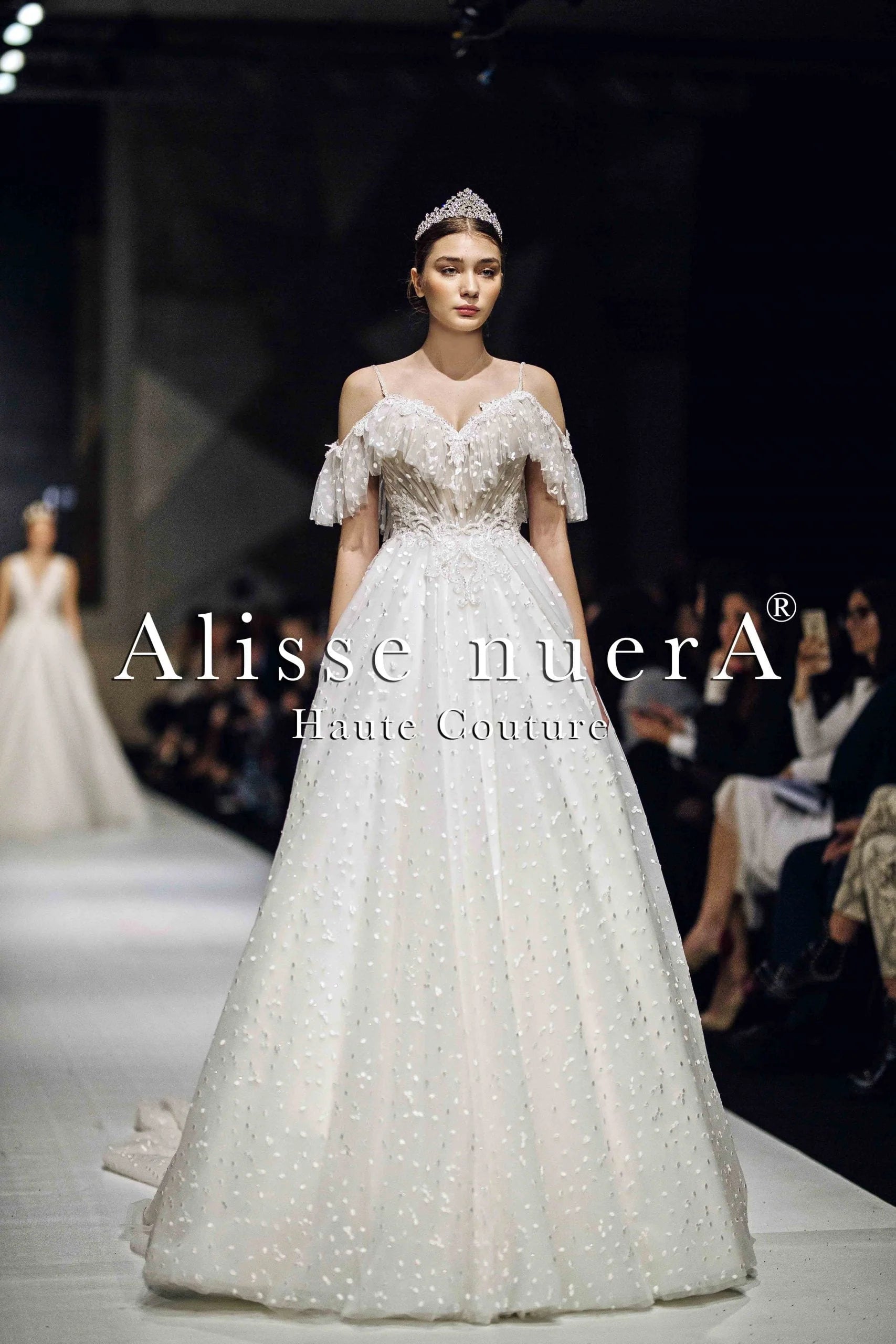 Wedding dress statement jewelry wow--Spaghetti Strap Ruffle Sweetheart Neckline Dotted Tulle Vintage Bridal Dress
