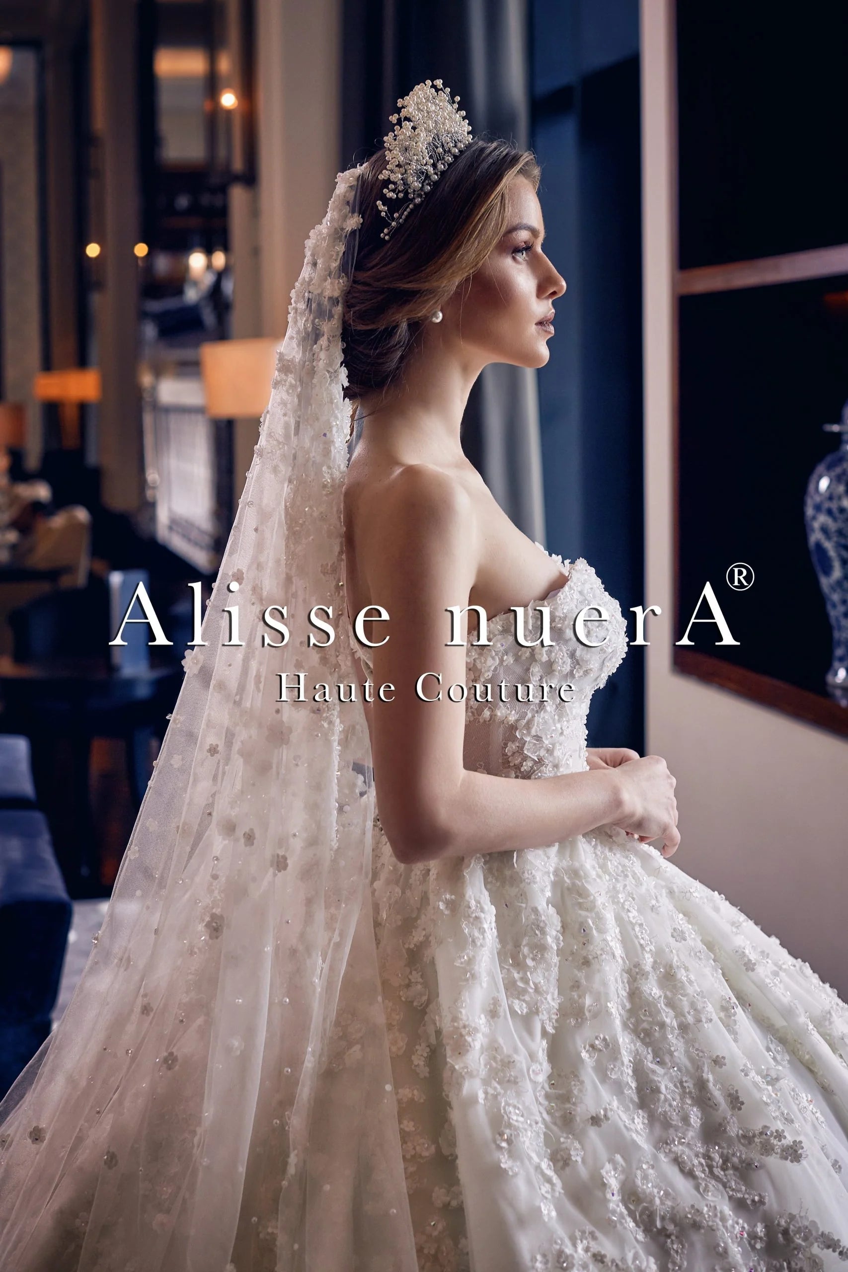 Wedding dress with lace accents elegant vibe--Strapless Floral Bridal Gown with 3D Effect Floral Applique Bridal Veil Wedding dress with lace accents elegant vibe--Strapless Floral Bridal Gown with 3D Effect Floral Applique Bridal Veil