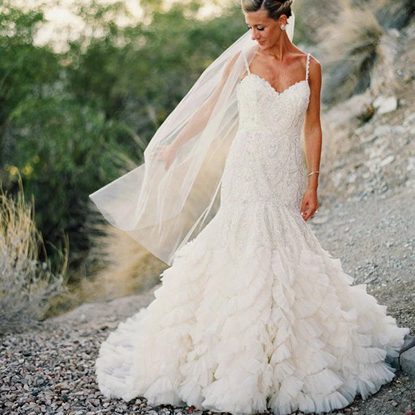 Dress for wedding current style trend vibe--Stunning Lace Bead Ruffles Tulle Spaghetti Strap Wedding Dresses, AB1158 Dress for wedding current style trend vibe--Stunning Lace Bead Ruffles Tulle Spaghetti Strap Wedding Dresses, AB1158