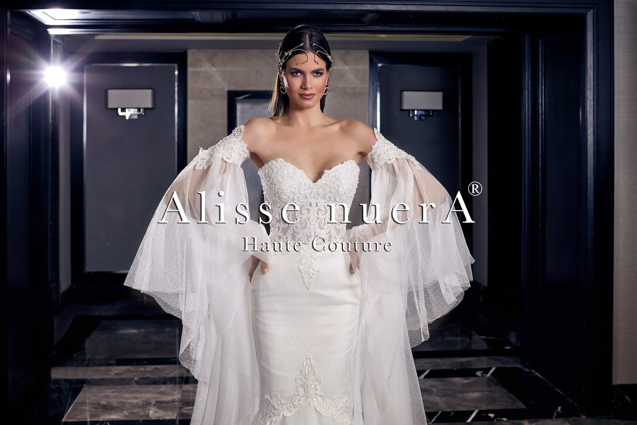Dress for wedding glamorous style red carpet--Sweetheart Mermaid Bridal Dress with Removable Tulle Bell Sleeve Dress for wedding glamorous style red carpet--Sweetheart Mermaid Bridal Dress with Removable Tulle Bell Sleeve
