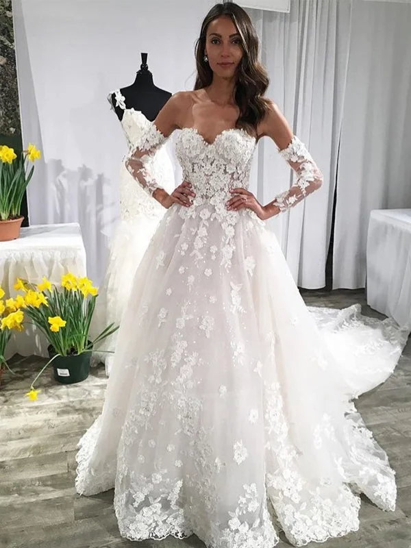Wedding dress that is uniquely you perfect--Sweetheart Strapless Half Sleeve Lace Applique Ball Gown With Train Vintage Wedding Dresses, AB1554 Wedding dress that is uniquely you perfect--Sweetheart Strapless Half Sleeve Lace Applique Ball Gown With Train Vintage Wedding Dresses, AB1554