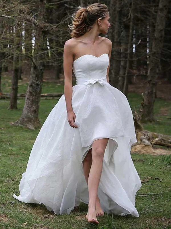 Wedding dress easy to pack lightweight best--Sweetheart Strapless High Low Lace Chiffon Wedding Dresses, AB1543 Wedding dress easy to pack lightweight best--Sweetheart Strapless High Low Lace Chiffon Wedding Dresses, AB1543