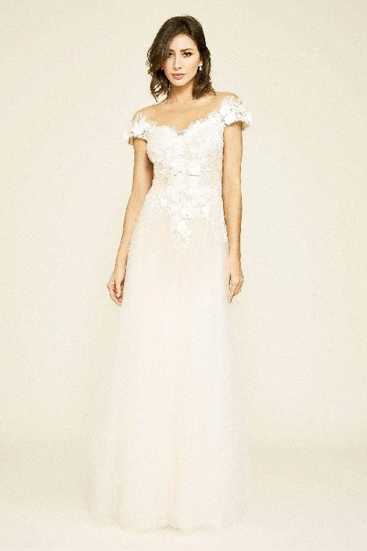 Dress for wedding daytime event casual look--Tadashi Shoji - BKY19531LBR Illusion Bateau Bridal Gown Dress for wedding daytime event casual look--Tadashi Shoji - BKY19531LBR Illusion Bateau Bridal Gown