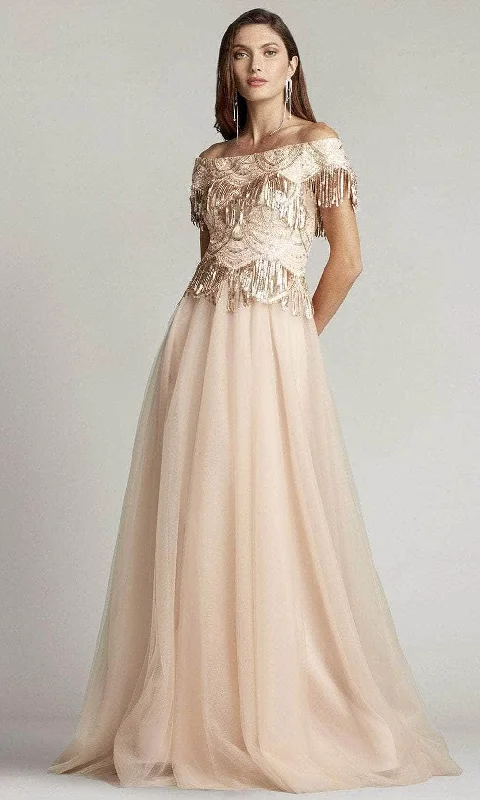 Dress for wedding memorable festivity joy--Tadashi Shoji BUF22215L - Embellished Off-shoulder Long Gown