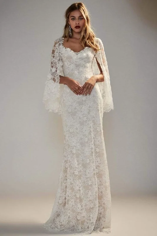 Dress for a courthouse wedding simple chic--Tadashi Shoji - Floral Embroidered Lace Cape Bridal Dress Dress for a courthouse wedding simple chic--Tadashi Shoji - Floral Embroidered Lace Cape Bridal Dress