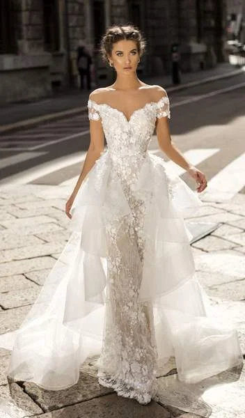 Wedding dress that is age-appropriate look--Tarik Ediz -50410 Illusion Off Shoulder Floral Embroidered Fitted Dress With Overskirt - 1 Pc Ivory in Size 10 Available Wedding dress that is age-appropriate look--Tarik Ediz -50410 Illusion Off Shoulder Floral Embroidered Fitted Dress With Overskirt - 1 Pc Ivory in Size 10 Available