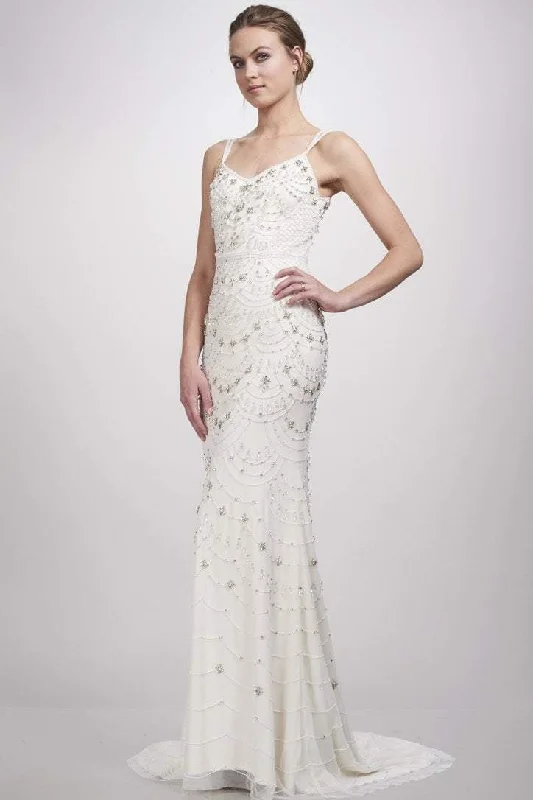 Wedding dress suits your personality fun--Theia - 890461SC V-Neck Dual Straps Beaded Evening Gown