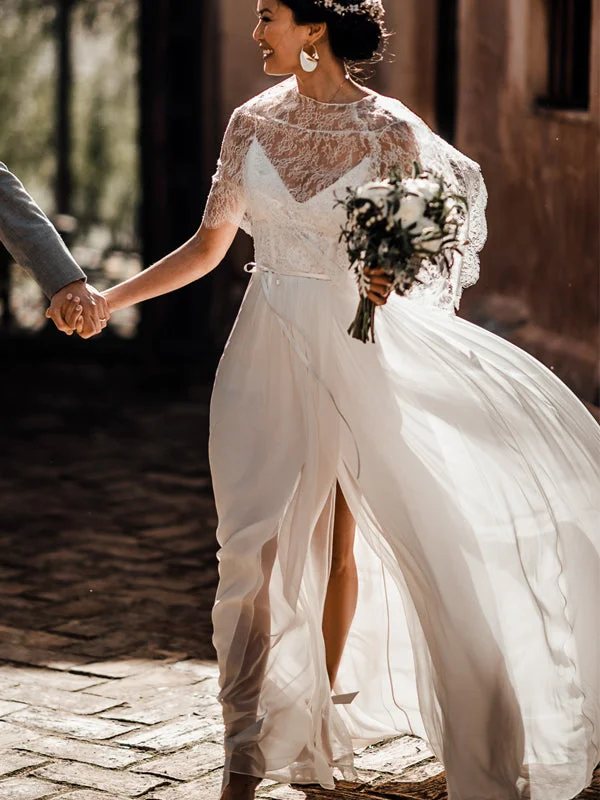 Wedding dress outdoor wedding style fab--Two Piece Convertible Lace Chiffon Beach Wedding Dresses, AB1572 Wedding dress outdoor wedding style fab--Two Piece Convertible Lace Chiffon Beach Wedding Dresses, AB1572