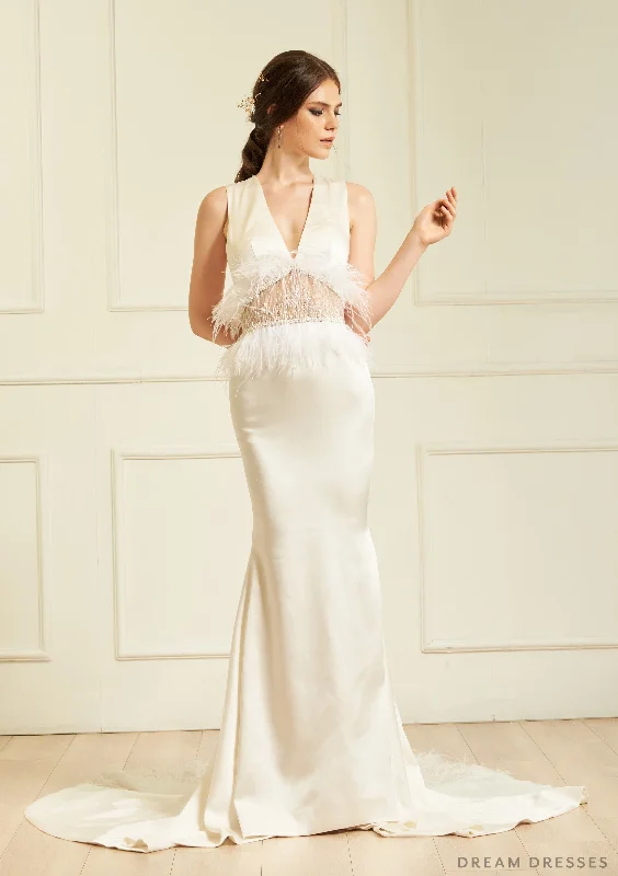 Wedding dress with sleeves for winter season--V-neck Halter Wedding Dress (#Darya)