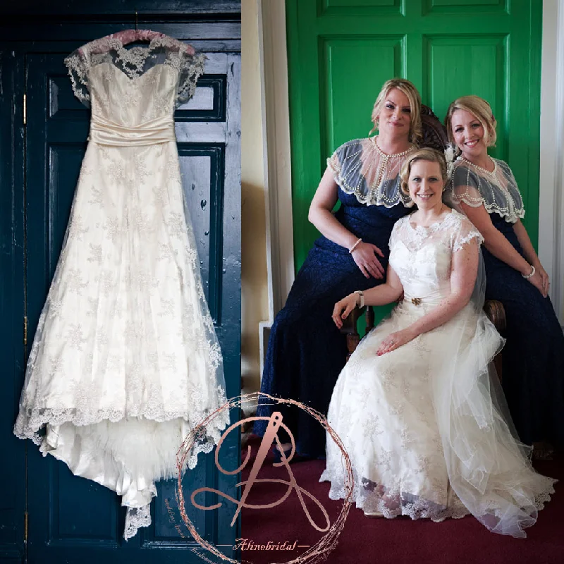 Wedding dress that gives back profits best--Vintage Lace Cap Sleeve Jewel Neck Sweetheart Elegant A-line Stunning Wedding Dresses, AB1118 Wedding dress that gives back profits best--Vintage Lace Cap Sleeve Jewel Neck Sweetheart Elegant A-line Stunning Wedding Dresses, AB1118