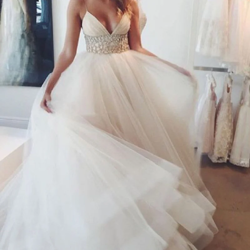Wedding dress original creation styles--Popular Spaghetti Sexy V-neck Long A-line White Organza Wedding Party Dresses White Rhinestone, WD0095 Wedding dress original creation styles--Popular Spaghetti Sexy V-neck Long A-line White Organza Wedding Party Dresses White Rhinestone, WD0095